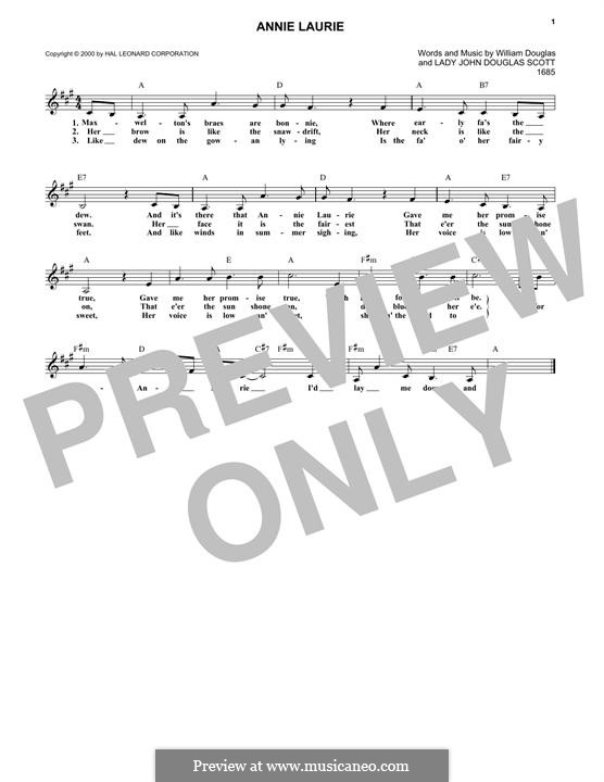 Annie Laurie: Melody line by William Douglas