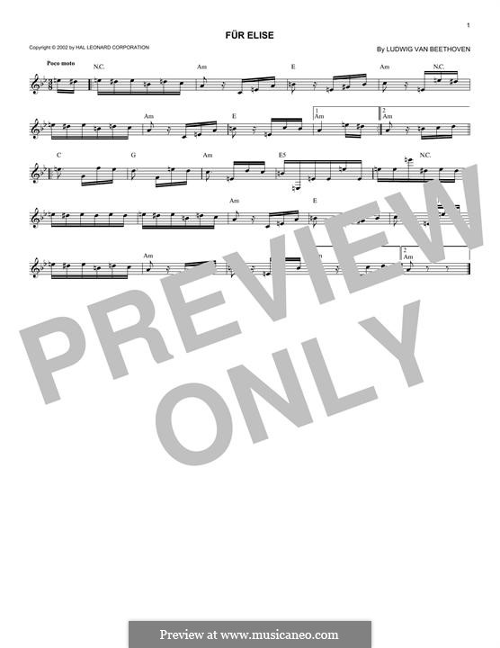 For Elise (Printable Scores), WoO 59: Melody line by Ludwig van Beethoven