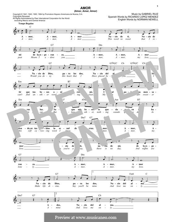 Amor (Amor, Amor, Amor): Melody line by Gabriel Ruiz