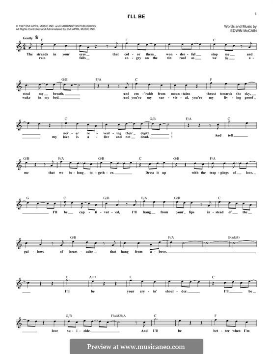 I'll Be: Melody line by Edwin McCain