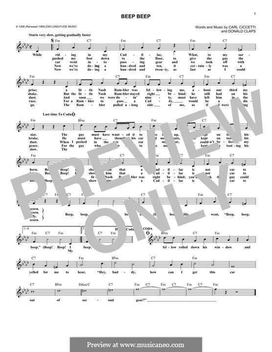Beep Beep (The Playmates): Melody line by Carl Cicchetti, Donald Claps