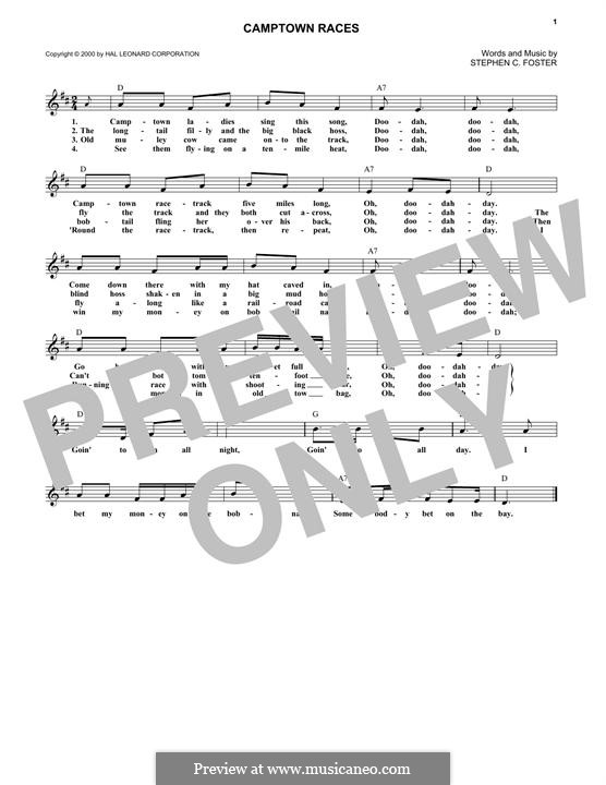 Camptown Races: Melody line by Stephen Collins Foster