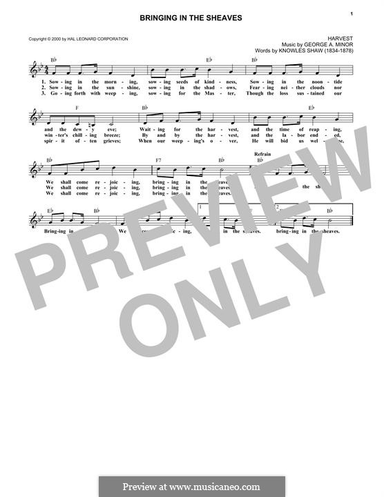 Bringing in the Sheaves: Melody line by George Minor