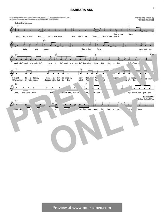 Barbara Ann (The Beach Boys): Melody line by Fred Fassert
