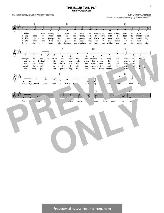 The Blue Tail Fly (Jimmy Crack Corn): Melody line by Daniel Decatur Emmett
