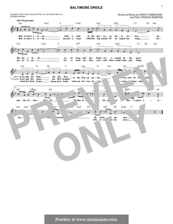 Baltimore Oriole: Melody line by Hoagy Carmichael, Paul Francis Webster