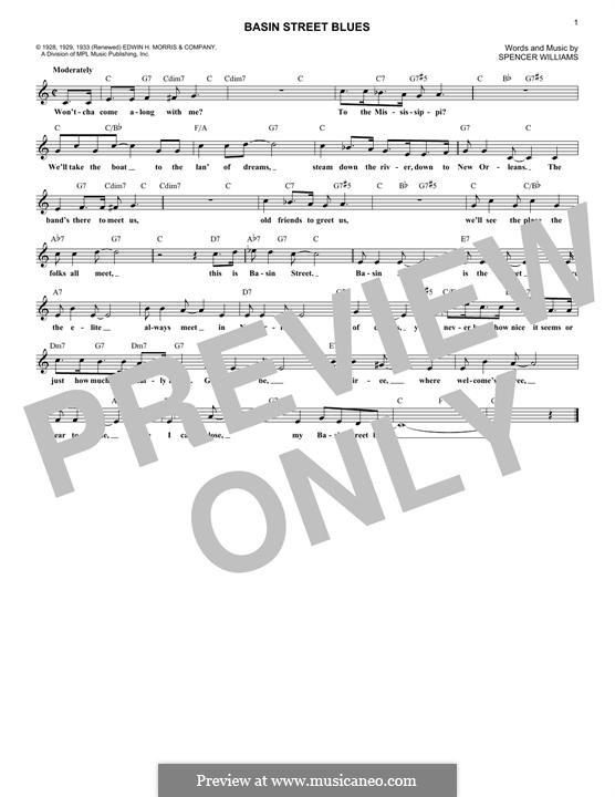 Basin Street Blues (Louis Armstrong): Melody line by Spencer Williams