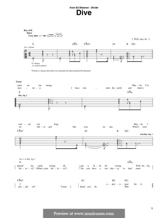 Dive by E. Sheeran, B. Levin, J. Michaels sheet music on MusicaNeo