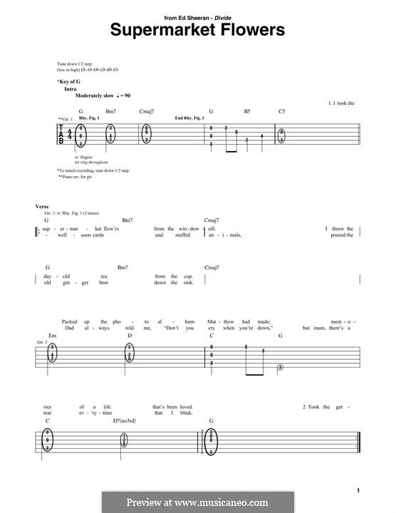 Supermarket Flowers: For guitar with tab by Ed Sheeran, Benjamin Levin, John McDaid