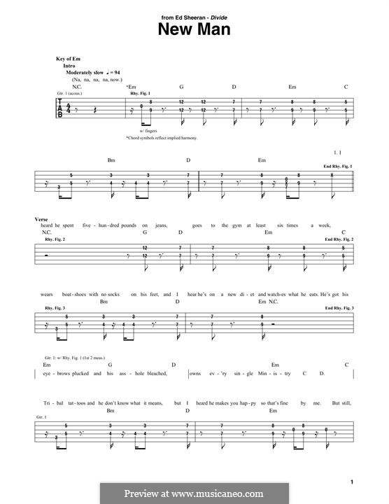 New Man: For guitar with tab by Ed Sheeran, Ammar Malik, Benjamin Levin, Jessie Ware