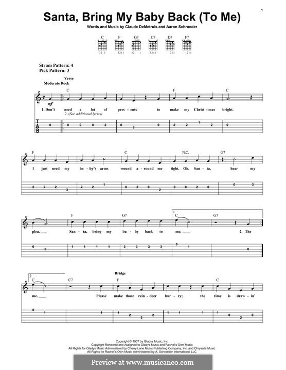 Santa, Bring My Baby Back (To Me): For guitar with tab by Aaron Schroeder, Claude DeMetrius