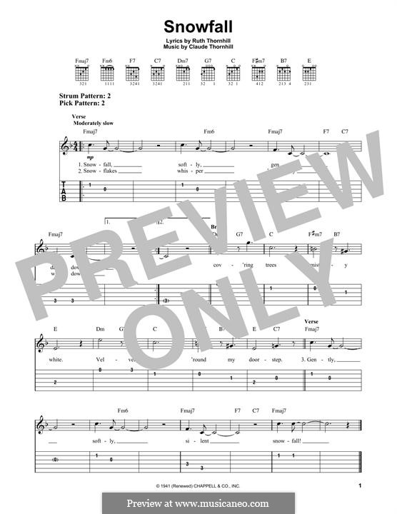 Snowfall (Tony Bennett): For guitar with tab by Claude Thornhill, Ruth Thornhill