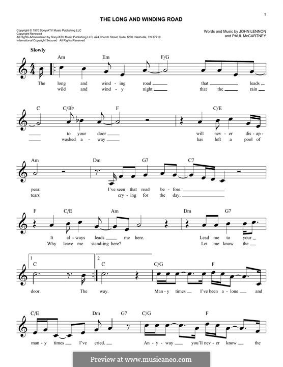 The Long and Winding Road (The Beatles): Melody line by John Lennon, Paul McCartney