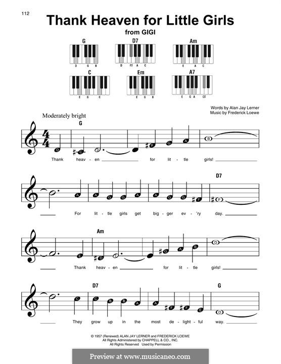 Thank Heaven for Little Girls (Maurice Chevalier): Melody line by Frederick Loewe
