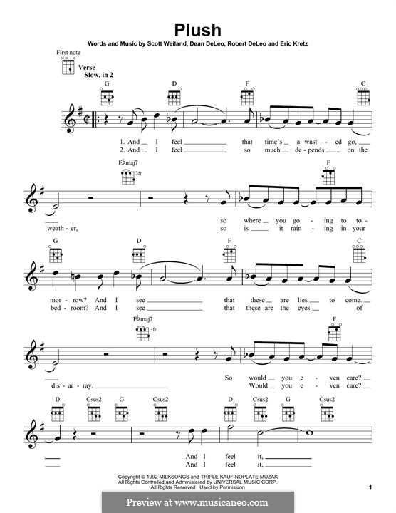 Plush (Stone Temple Pilots): For ukulele by Dean DeLeo, Eric Kretz, Robert DeLeo, Scott Weiland