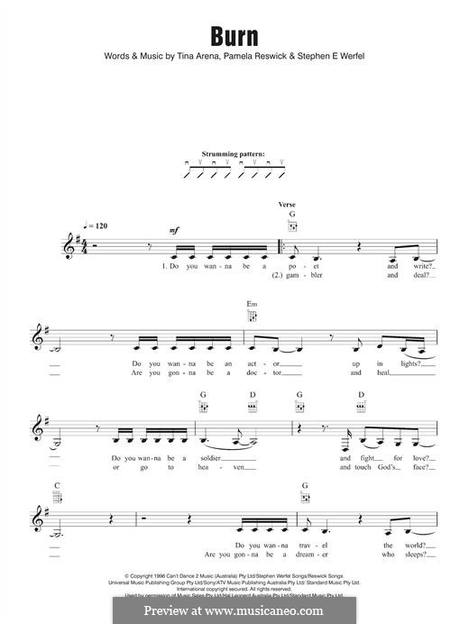 Burn (Tina Arena): For ukulele by Pamela Reswick, Steve Werfel