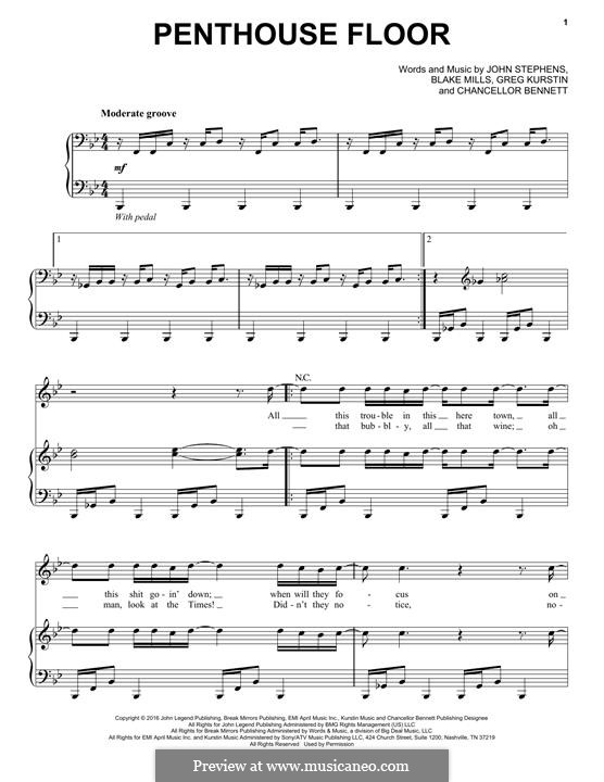 Penthouse Floor (John Legend): For voice and piano (or guitar) by Greg Kurstin, John Stephens, Chancelor Bennett, Blake Mills