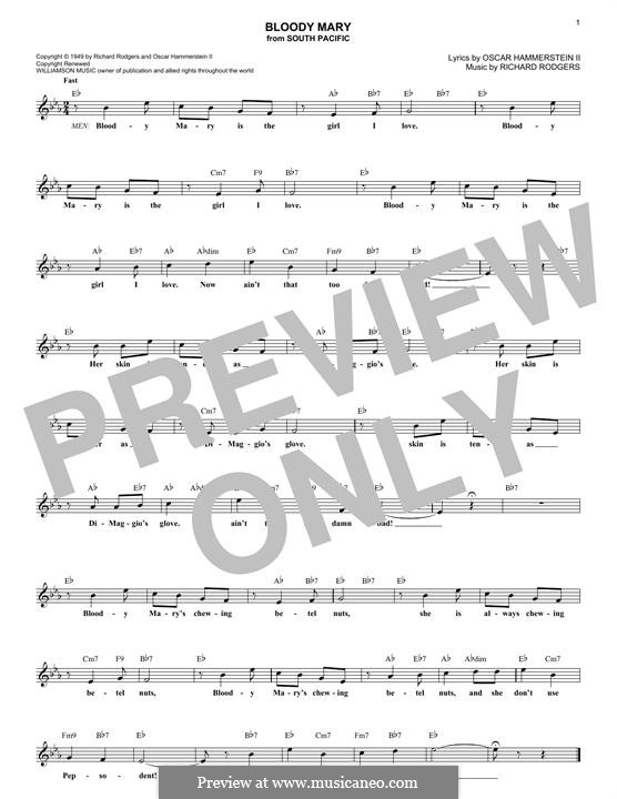 Bloody Mary (from South Pacific) by R. Rodgers sheet music on MusicaNeo