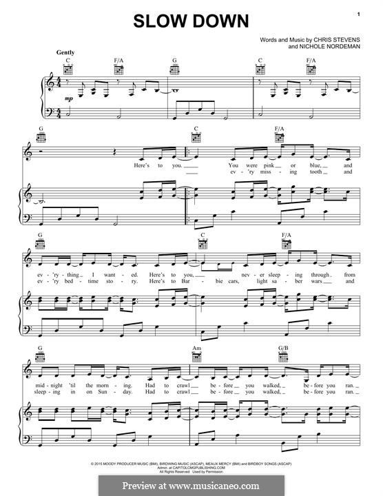 Slow Down: For voice and piano (or guitar) by Nichole Nordeman, Chris Stevens