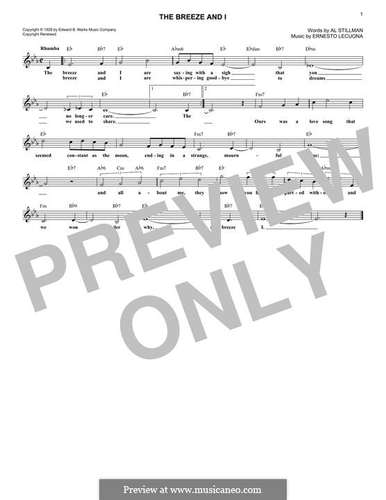 The Breeze and I: Melody line by Ernesto Lecuona