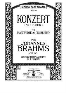 Concerto for Piano and Orchestra No.2 in B Flat Major, Op.83: Version for piano four hands by Johannes Brahms