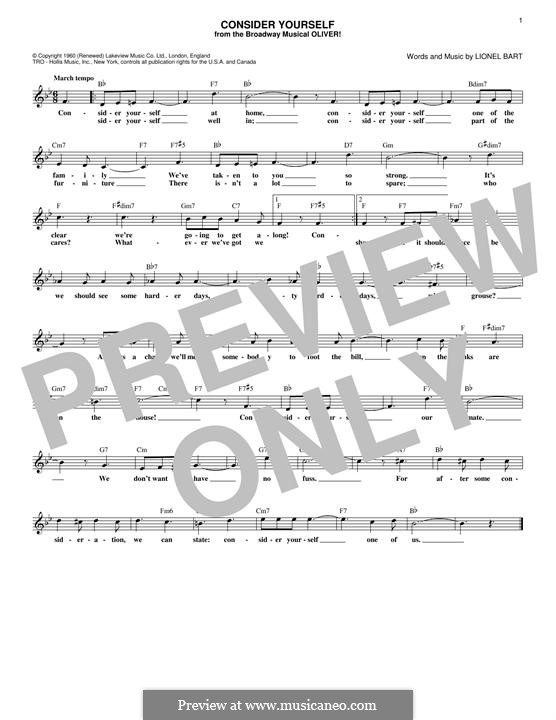 Consider Yourself (from Oliver!): Melody line by Lionel Bart