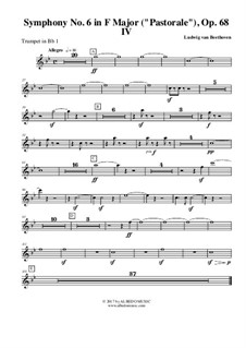 Movement IV. Thunderstorm, Storm: Trumpet in Bb 1 (transposed part) by Ludwig van Beethoven
