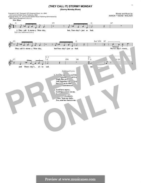 (They Call It) Stormy Monday (Stormy Monday Blues): Melody line by T-Bone Walker