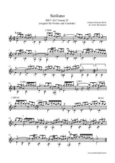Sonata for Violin and Harpsichord No.4 in C Minor, BWV 1017: Siciliano. Arrangement for guitar by Johann Sebastian Bach