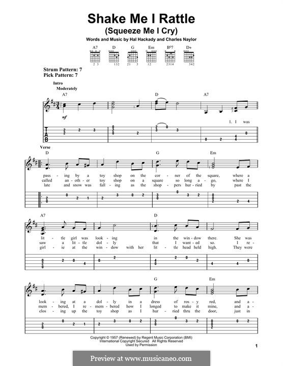 Shake Me I Rattle (Squeeze Me I Cry): For guitar with tab by Hal Hackady, Charles Naylor