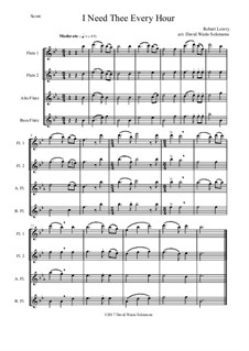 7 Songs of Glory for flute quartet (2 C flutes, alto flute, bass flute): I Need Thee Every Hour by Robert Lowry, William Howard Doane, Charles Wesley, Jr., William Batchelder Bradbury, Charles Hutchinson Gabriel, Edwin Othello Excell, D. B. Towner