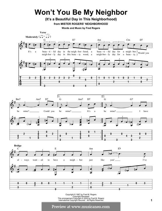 Won't You Be My Neighbor? (It's a Beautiful Day in the Neighborhood): For guitar with tab by Fred Rogers