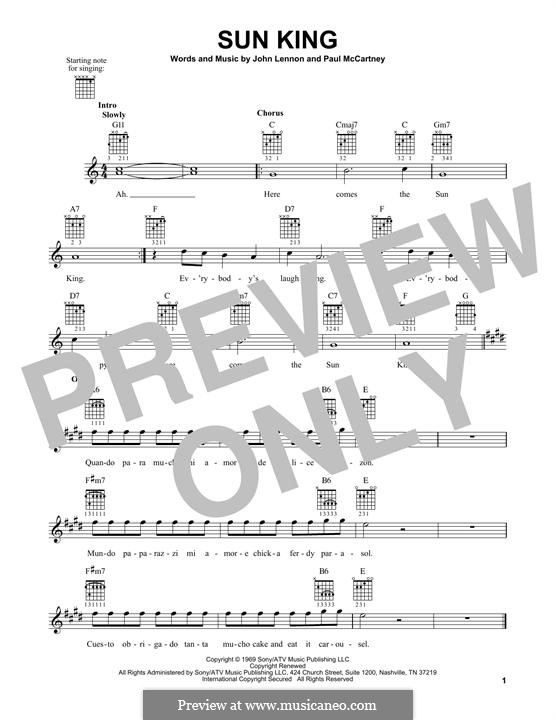 Sun King (The Beatles): For guitar with tab by John Lennon, Paul McCartney