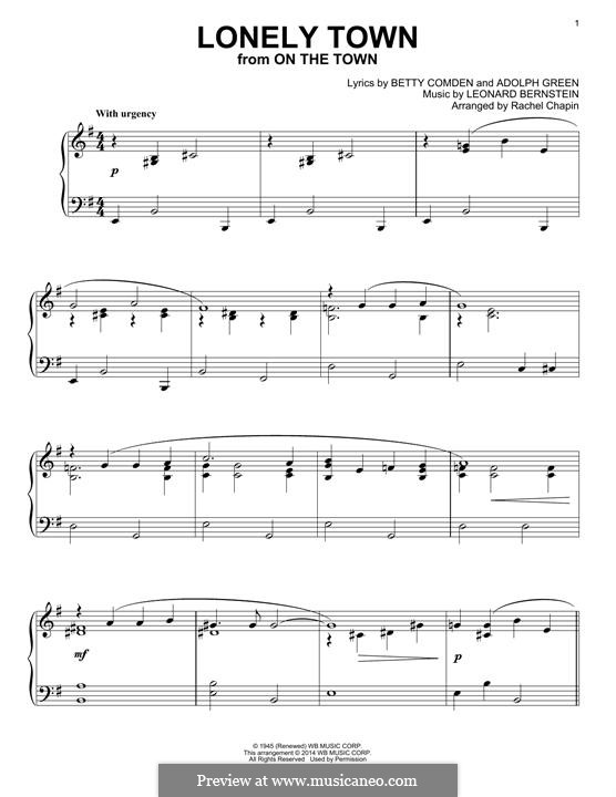 Lonely Town (from On the Town): For piano by Leonard Bernstein