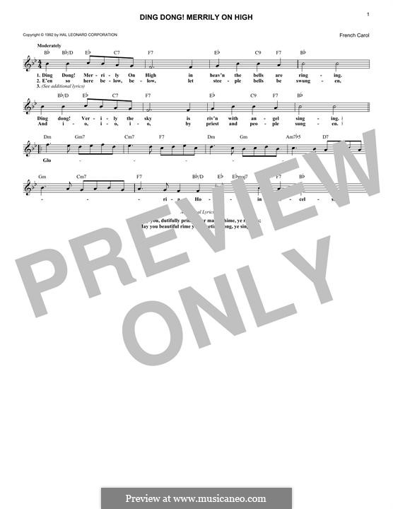Ding Dong! Merrily on High (Printable Scores): Melody line by folklore