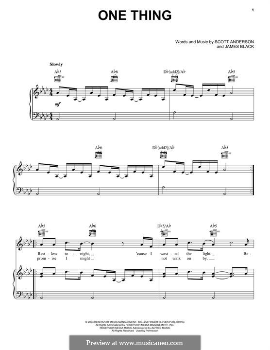 One Thing (Finger Eleven): For voice and piano (or guitar) by Scott Anderson