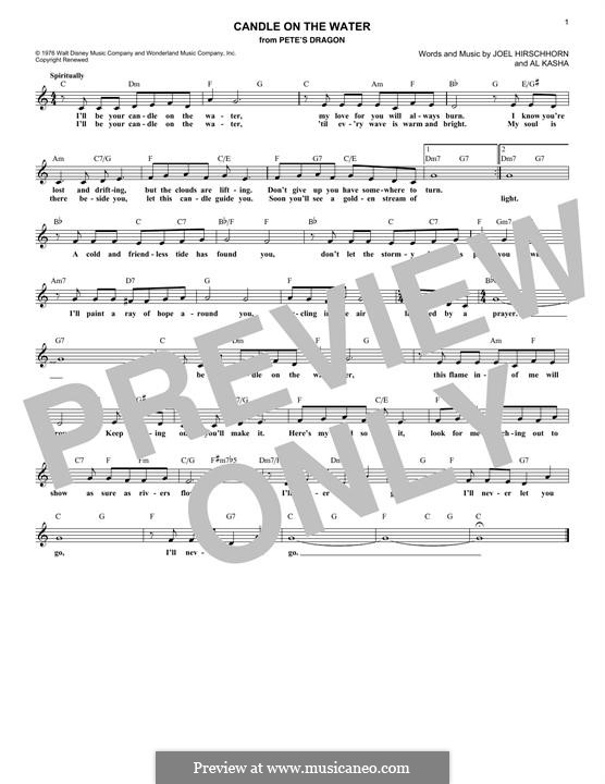 Candle on the Water (from Walt Disney's Pete's Dragon): Melody line by Al Kasha, Joel Hirschhorn