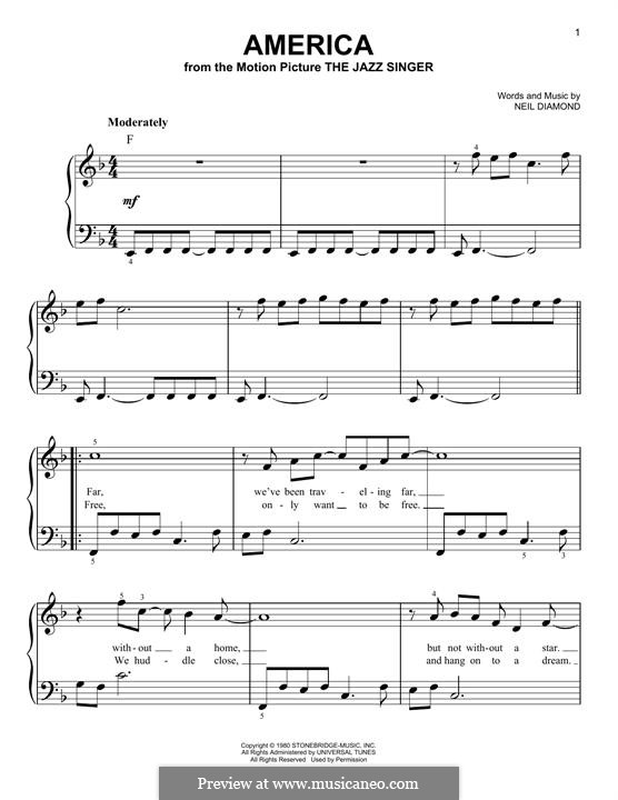 America: For piano by Neil Diamond