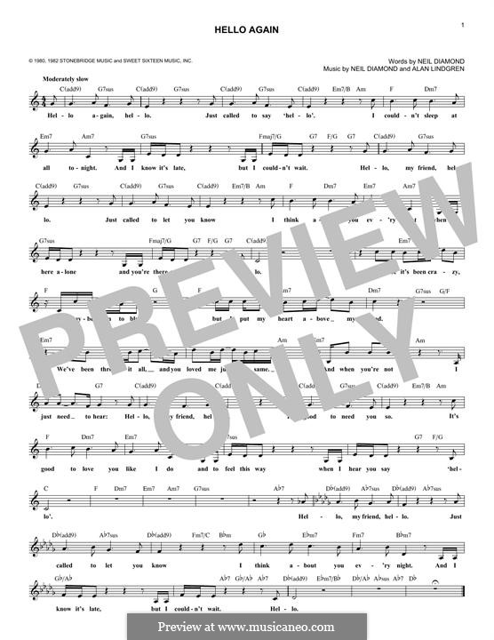 Hello Again: Melody line by Alan Lindgren