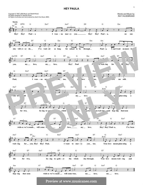 Hey Paula: Melody line by Ray Hildebrand