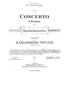 Violin Concerto in G Minor, Op.80: For violin and piano by Samuel Coleridge-Taylor