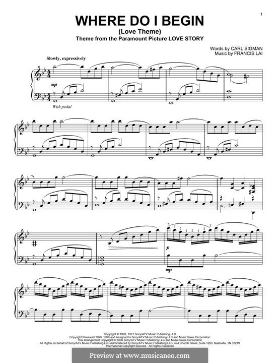 Where Do I Begin (Theme from Love Story): For piano by Francis Lai