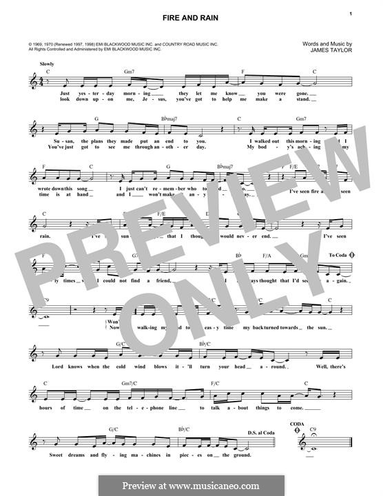 Fire and Rain: Melody line by James Taylor