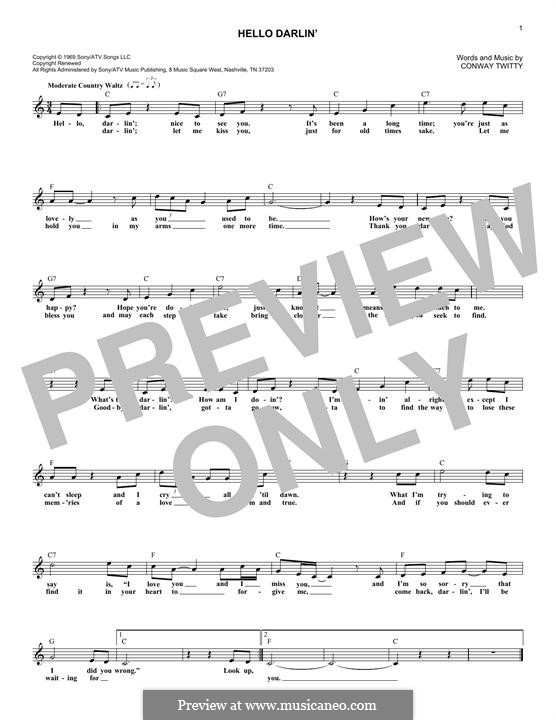 Hello Darlin' by C. Twitty - sheet music on MusicaNeo