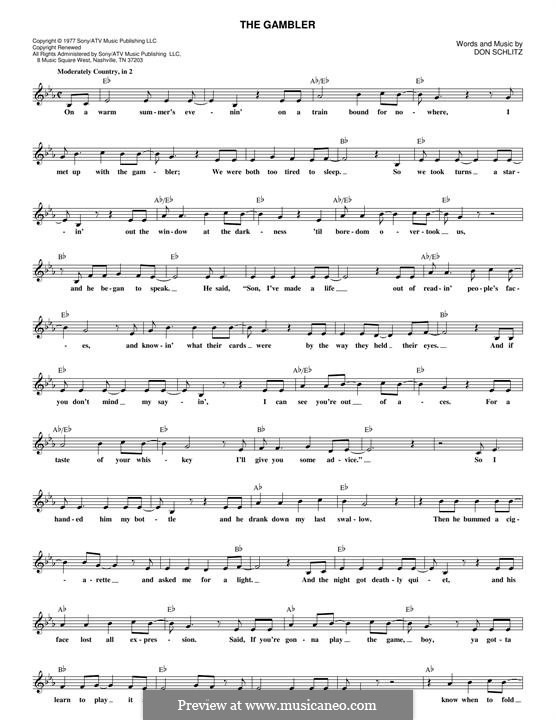The Gambler (Kenny Rogers): Melody line by Don Schlitz