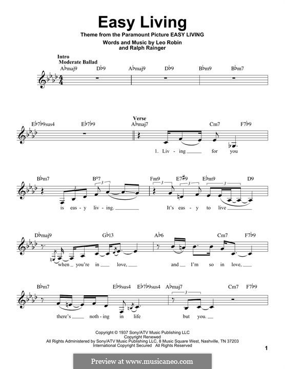 Easy Living (Billie Holiday): Melody line by Leo Robin, Ralph Rainger