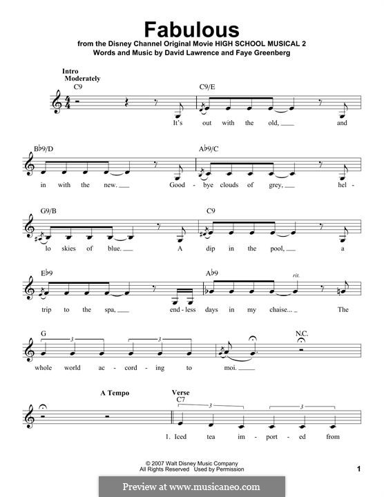 Fabulous (High School Musical 2): Melody line by David N. Lawrence, Faye Greenberg