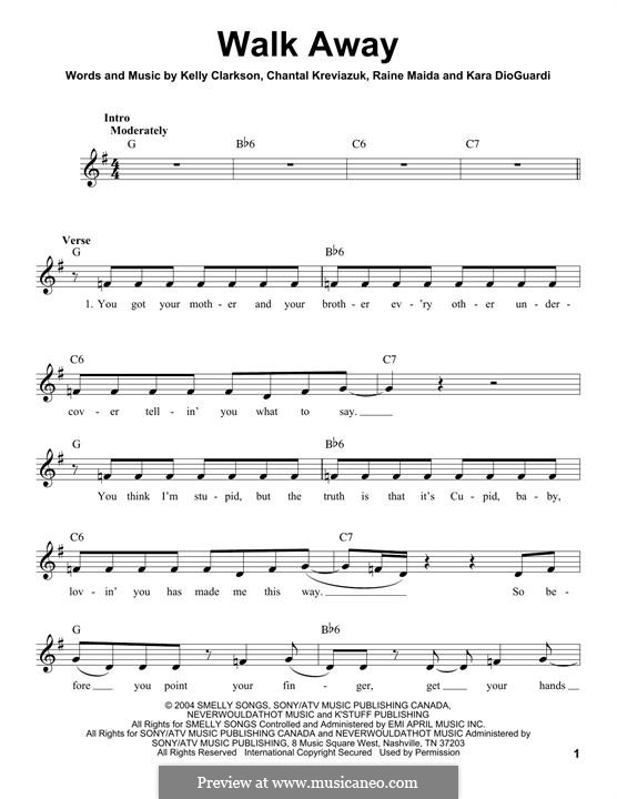 Walk Away: Melody line by Chantal Kreviazuk, Kara DioGuardi, Kelly Clarkson, Raine Maida