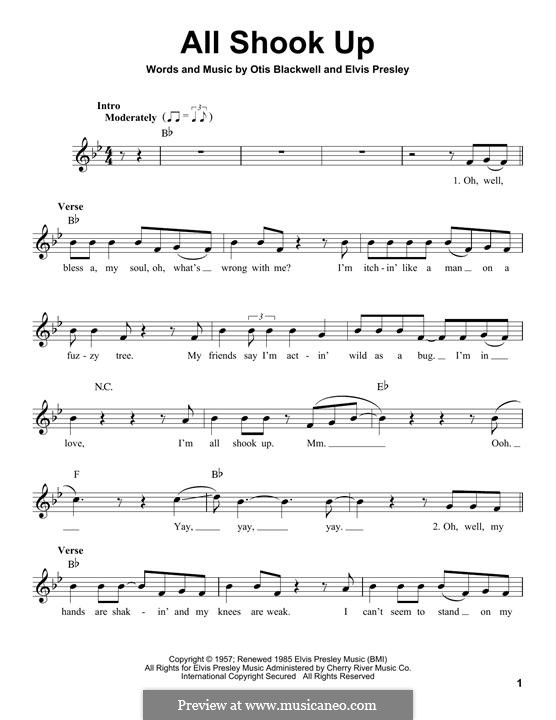 All Shook Up by E. Presley, O. Blackwell sheet music on MusicaNeo