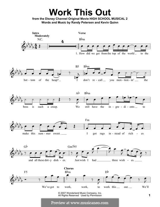 Work This Out (High School Musical 2): Melody line by Kevin Quinn, Randy Petersen